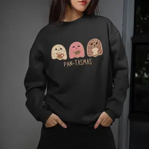 PAN-TASMA Día de los Muertos Christmas Sweatshirt Xmas- Pink Unisex Hoodie with Cartoon Figures and "PAN-TASMAS"