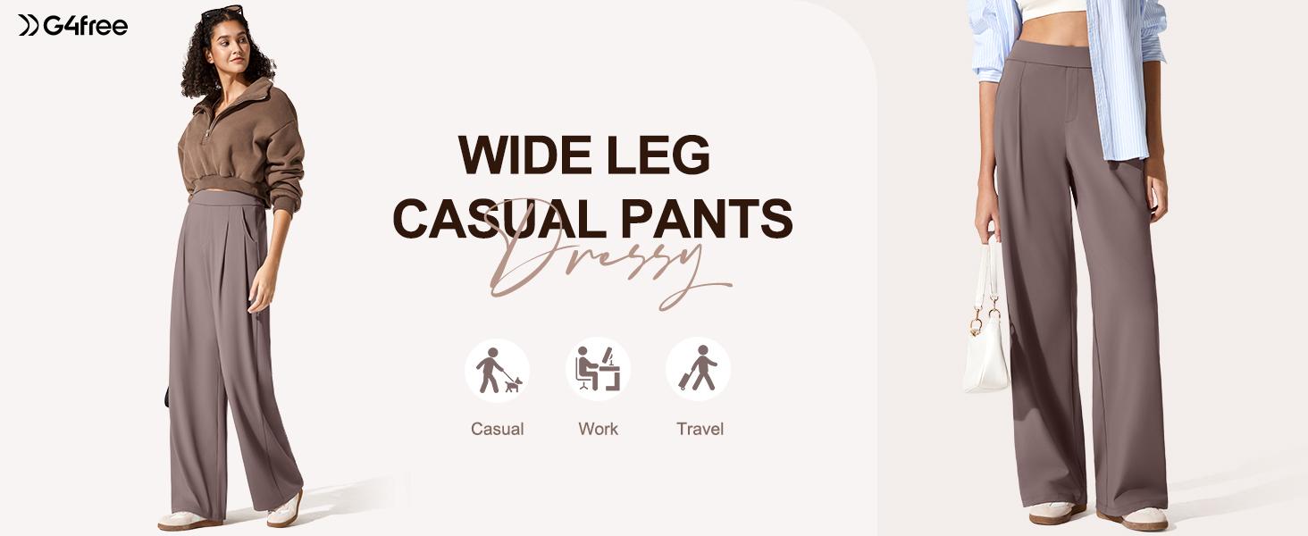 G4Free ShiftReady Women's Wide Leg Dress Yoga Pants with Pockets Dressy Casual Slacks High Waist Work Trousers
