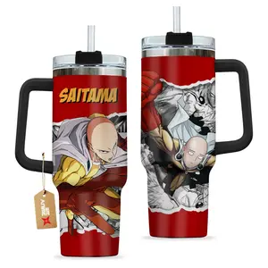 STORMMECH- Saitama 40oz Tumbler, One Punch Man Water Bottles, Anime Tumbler With Handle, Anime Fan Gift, Anime Stainless Steel Tumbler, Otaku Gift