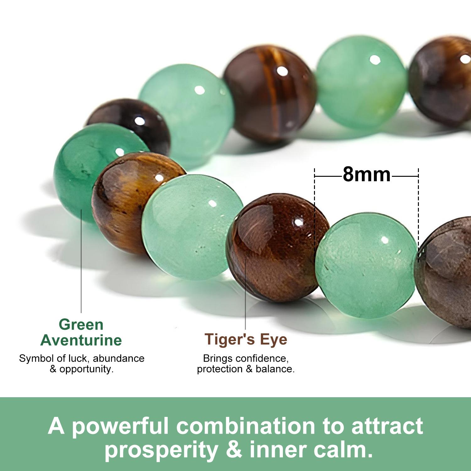 Money Attraction Crystal Bracelet – Green Aventurine, Tiger Eye & Obsidian, Protection & Luck Beaded Bracelet for Men & Women