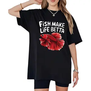 Casual Short-Sleeve Round Neck Streetwear Top, Fish Make Life Betta Aquarist Mom Aquarium Keeper T-Shirt