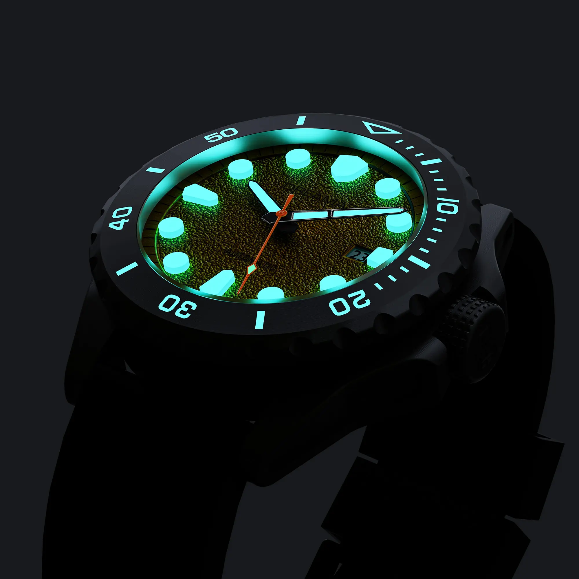 Male Round Face Mechanical Wrist Watch, Titanium Alloy Yellow Gold, 44mm, 500m Water Resistance, Luminescent Dials, Model D0382GS5