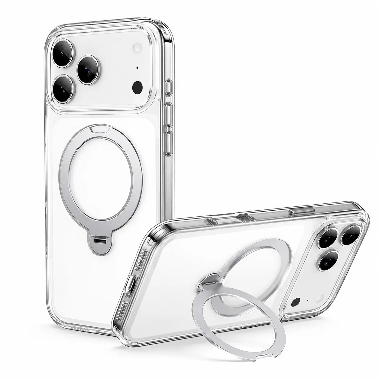 Clear Magnetic Phone Case, MagSafe Compatible, 360° Ring Stand, Anti-Yellow Shockproof Protective Cover for iPhone 12–17 Series