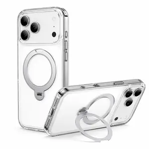 Clear Magnetic Phone Case, MagSafe Compatible, 360° Ring Stand, Anti-Yellow Shockproof Protective Cover for iPhone 12–17 Series