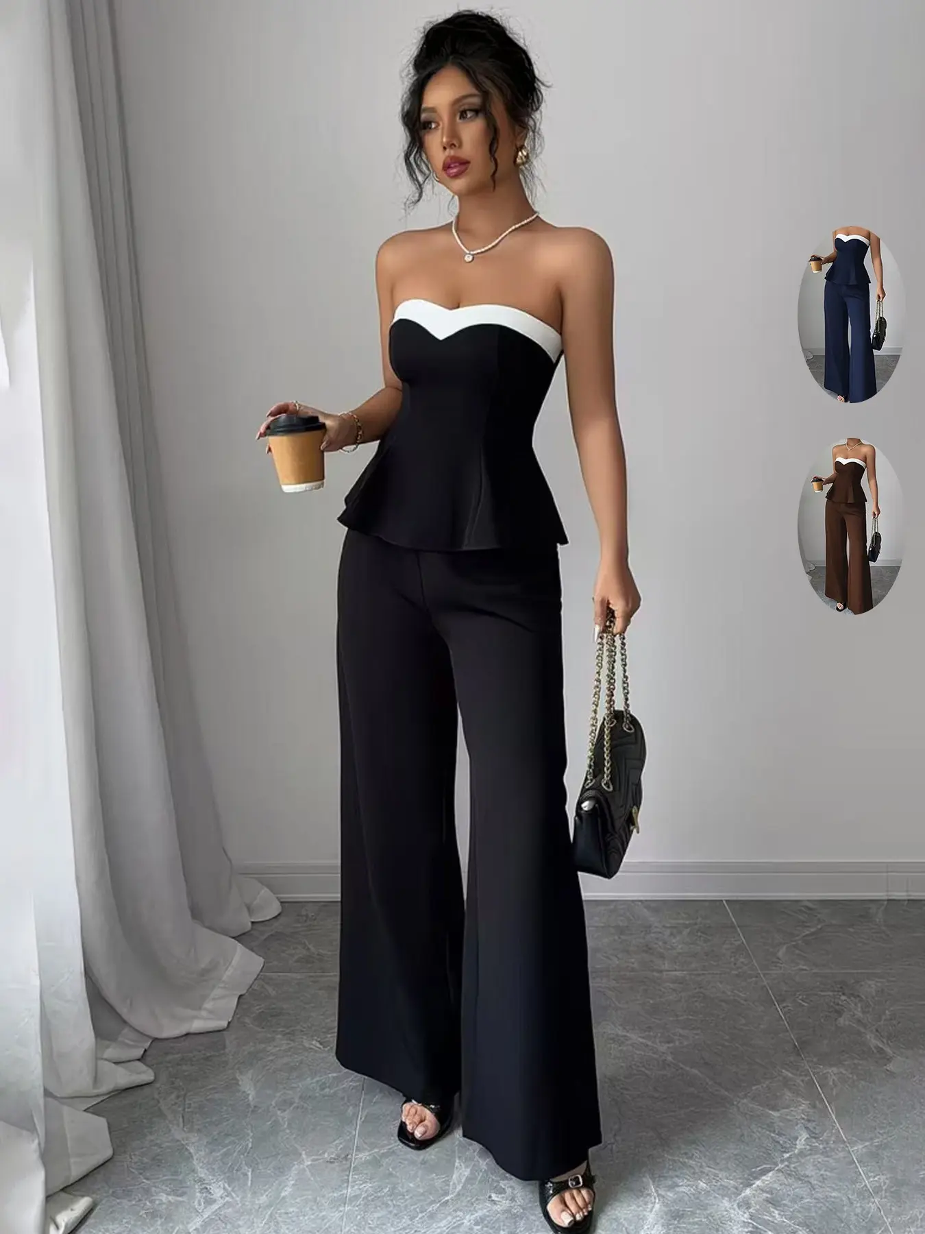 Women's Spring Summer Sleeveless Cami Top & Long Wide Leg Pants Set, Elegant Chic Fitted Suit for Daily Wear, Comfortable Office