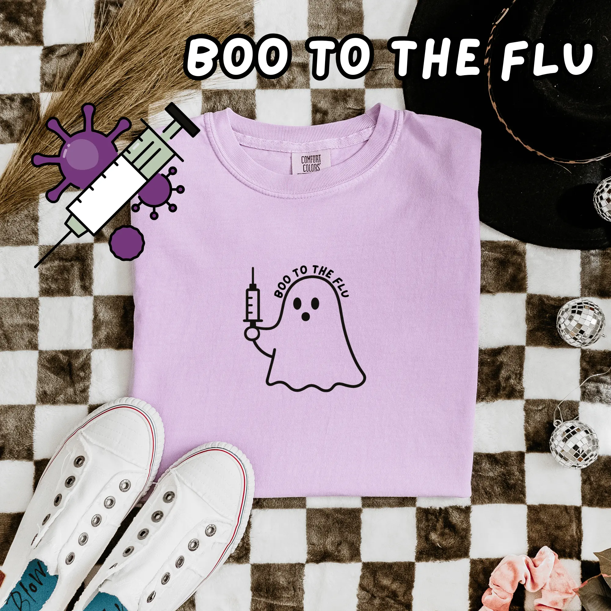 Boo to the Flu T-Shirt | Funny Halloween Flu Shot Ghost Tee | Comfort Colors Unisex Shirt | Medical Assistant, Nurse, PA, Doctor, Phlebotomy, Healthcare Worker Graphic Tee