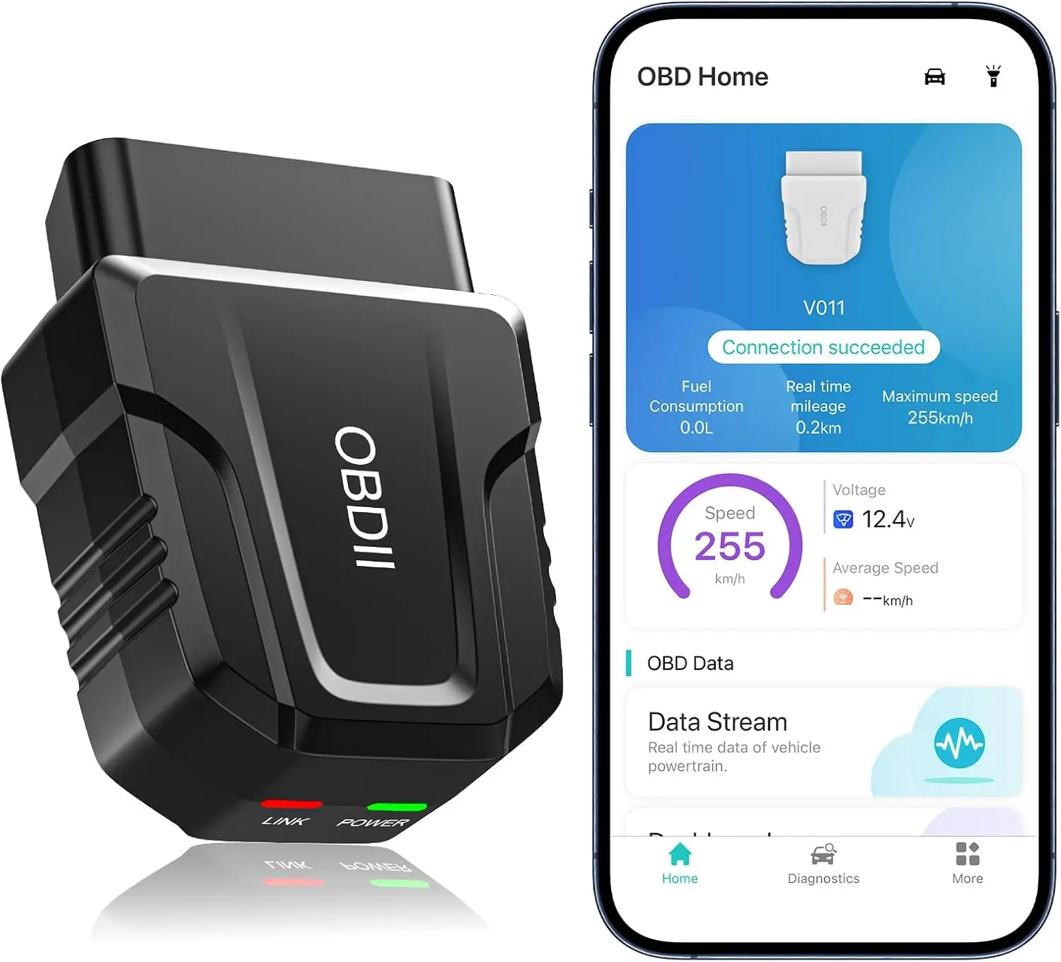Bluetooth OBD2 Scanner Diagnostic Tool Wireless Car Scanner iOS Android Bluetooth 5.4 Car Truck Engine Code Reader Check Engine Light Scanner Live Data Stream Error Code Clearing Performance Test Exclusive App Diagnostic Tool