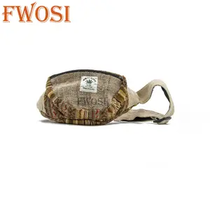 Fwosi Hemp Hippie Fanny Pack Travel Bag with Adjustable Strap and Versatile Design
