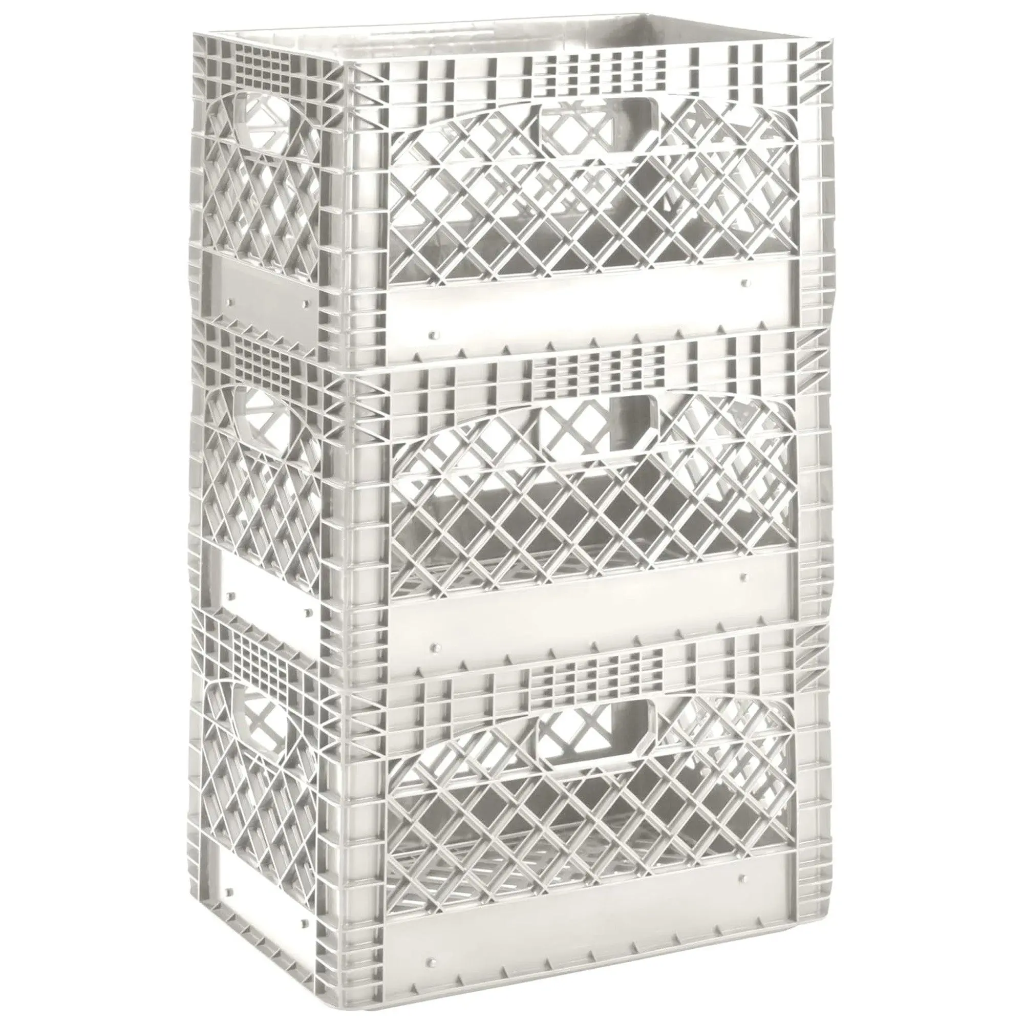 Juggernaut 24 Qt Storage Milk Crates Plastic Stackable Containers, White, 3 Pack