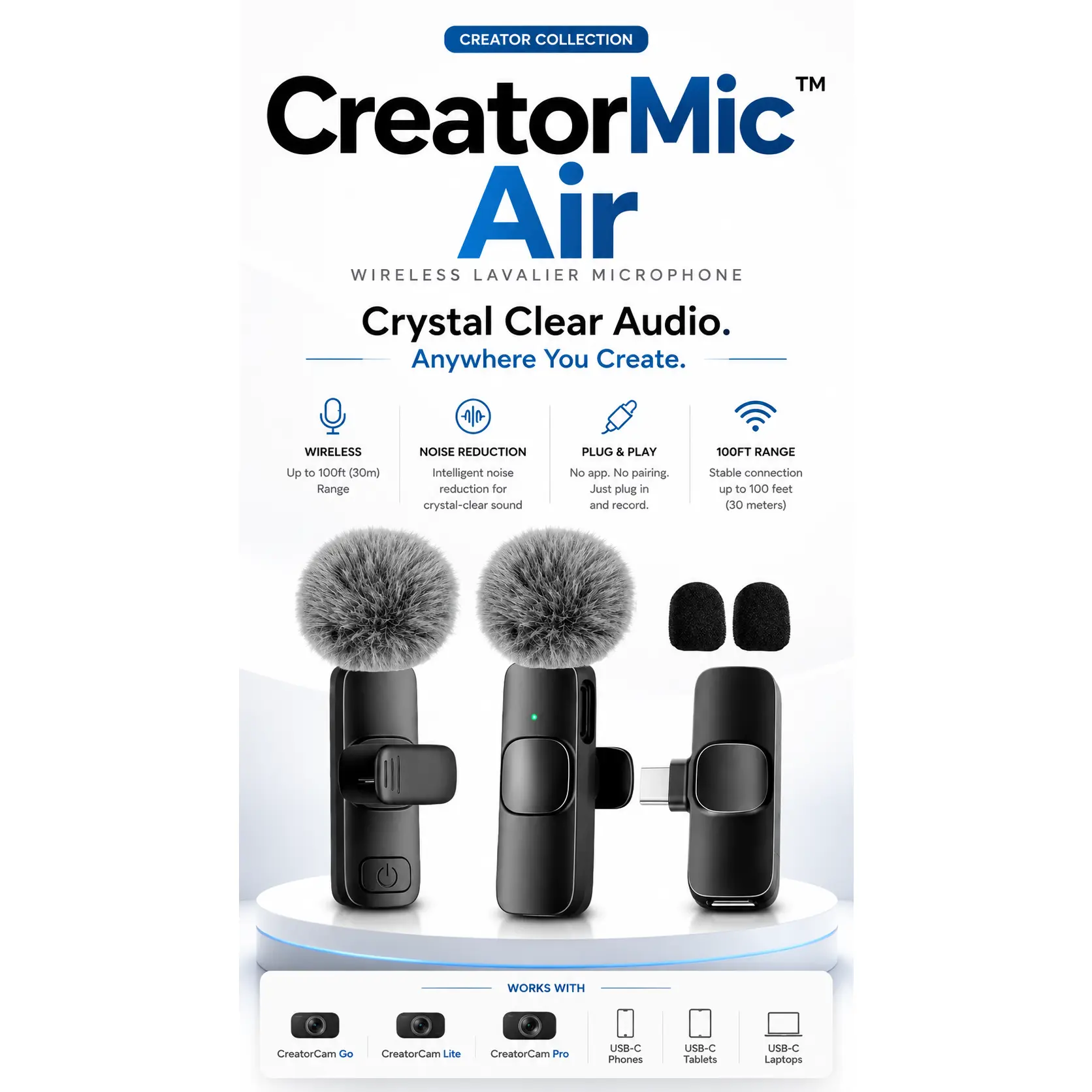 CreatorMic™ Air - Wireless Lavalier Microphone for Creators
