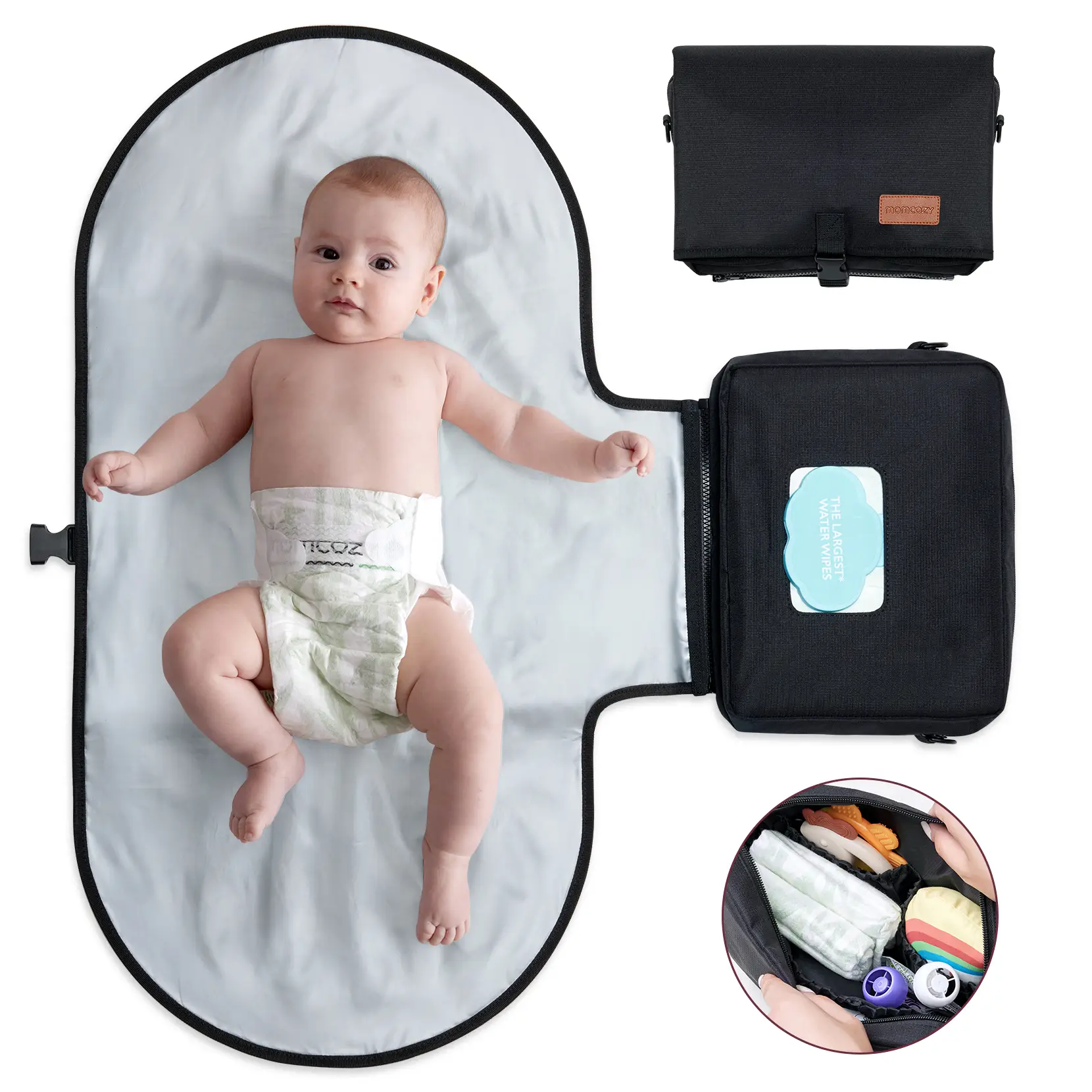 Momcozy Portable Diaper Changing Pad, Large , Fit for 0-12 Months Baby, with Oversized Pillow, Travel Baby Changing Pad with Wipes Pocket