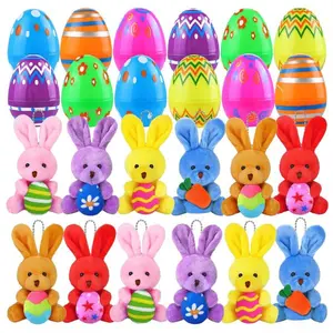 12 PCS Pre-Filled Easter Eggs with Plush Bunny Toys – Easter Gift Basket Stuffers, Egg Hunt Toys, Party Favors & Classroom Prizes for Kids
