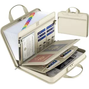 5200? Fireproof Accordion File Organizer with Lock, Thickened Document Organizer 13 Pocket with Zipper & Labels, Important Document Organizer, Expanding File Folder with Handle for Letter A4 (Beige)
