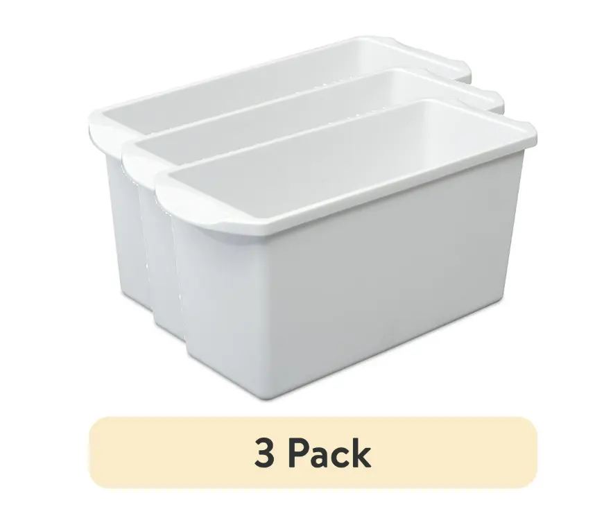 Set of 3 Ice Cube Storage Bins – Narrow Freezer Organizer, White, BPA-Free