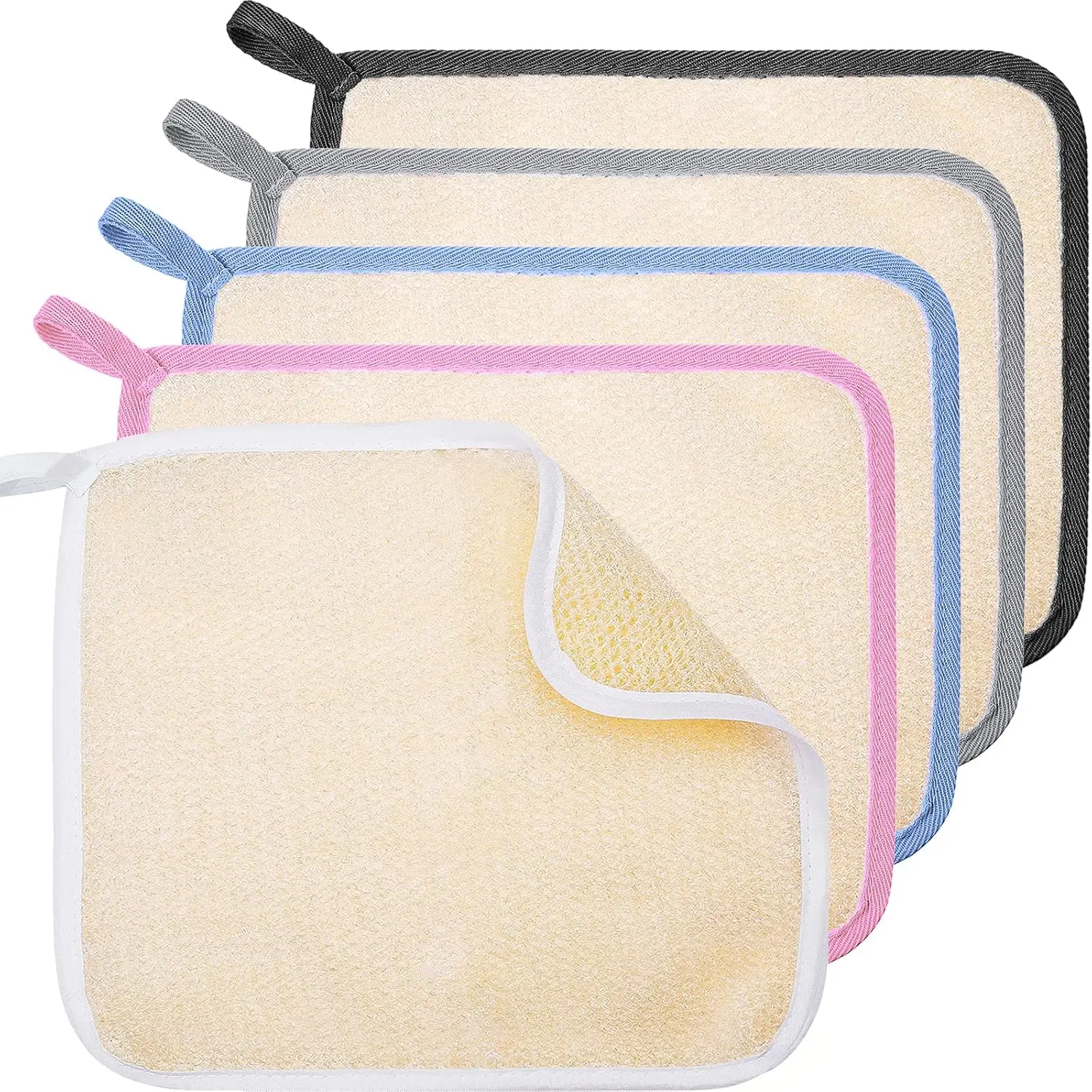5 Pcs Exfoliating Face and Body Wash Cloths Towel Weave Bath Exfoliating Scrub Massage Bath Cloth for Women and Men, 10.63 x 9.05 Inch