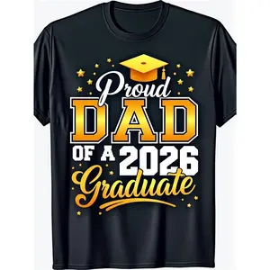 [100% Cotton] 100% CottonMen'S 2026 Graduation T-Shirt - Proud Dad of a 2026 Graduate Class of 2026 Diploma Print Oversized S-5XL Fit Black Goldenyellow Lettering Casual Graduation Party Same Style for Men And Women 2026 Summer Short-Sleeved Printed T-Shi
