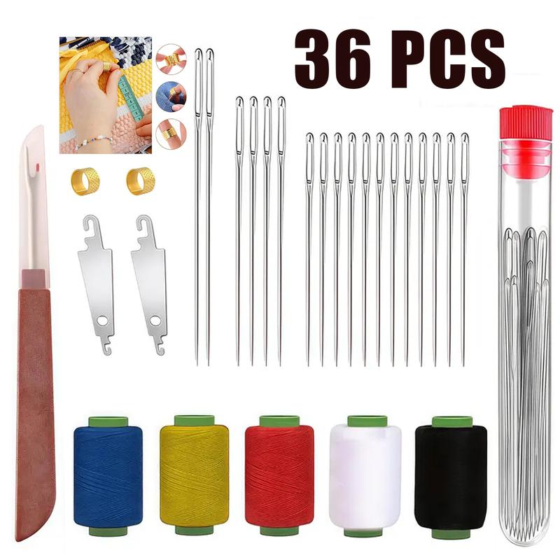 Beginner Sewing Kit with 36PCS Big Eye Needles & Thread - Stainless ...