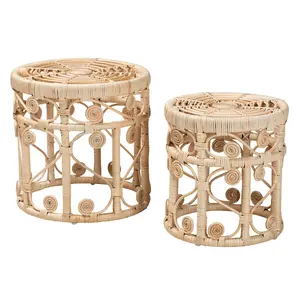 Baxton Studio Bowie Brown Rattan 2-Piece Nesting End Table Set