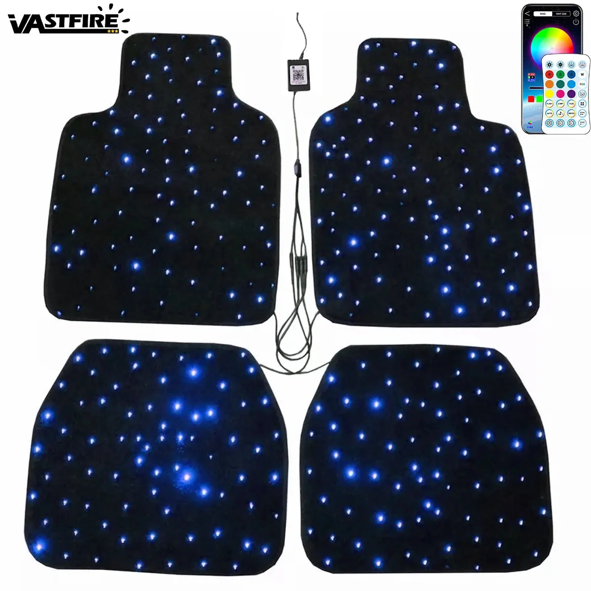 Starlight Floor Mats with App Control LED Floor Starlight Design Anti-Slip Mats, Black Automotive Carpet for Cars, SUVs, Trucks
