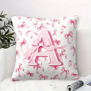 Pink Bow Monogram Letter A-Z Throw Pillow, Kawaii Girly Cushion,  Bowknot Accent Pillow, Includes Pillow Core,Perfect For Teen Girls Bedroom, Dorm, Sofa, Couch, Living Room Decor
