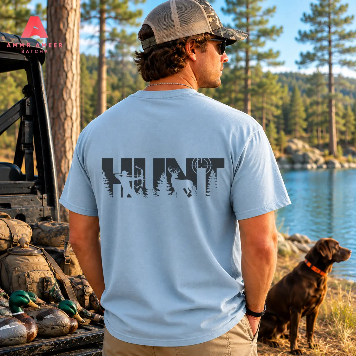 Hunt Deer Hunting Graphic T-Shirt, Hunting Graphic Tee, Deer Hunter Bow Hunting Shirt, Buck Silhouette Forest Graphic, Large Back Print Tee, Outdoor Hunting Apparel, Archery Hunter Gift For Men Women, Camping Outfit, Wildlife Lover Shirt