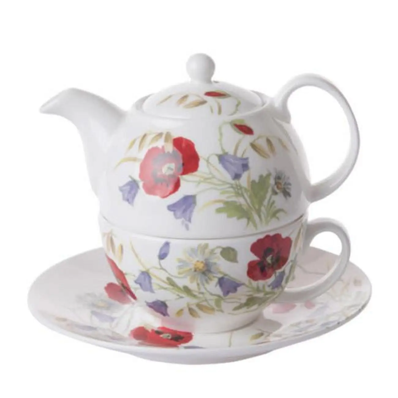 Roy Kirkham ER3008 90mm Bone China English Meadow Mini Stacked Tea Set - Teapot with Spout, Teacup & Saucer, Multi-Color Kitchen Ware, Tea Pot
