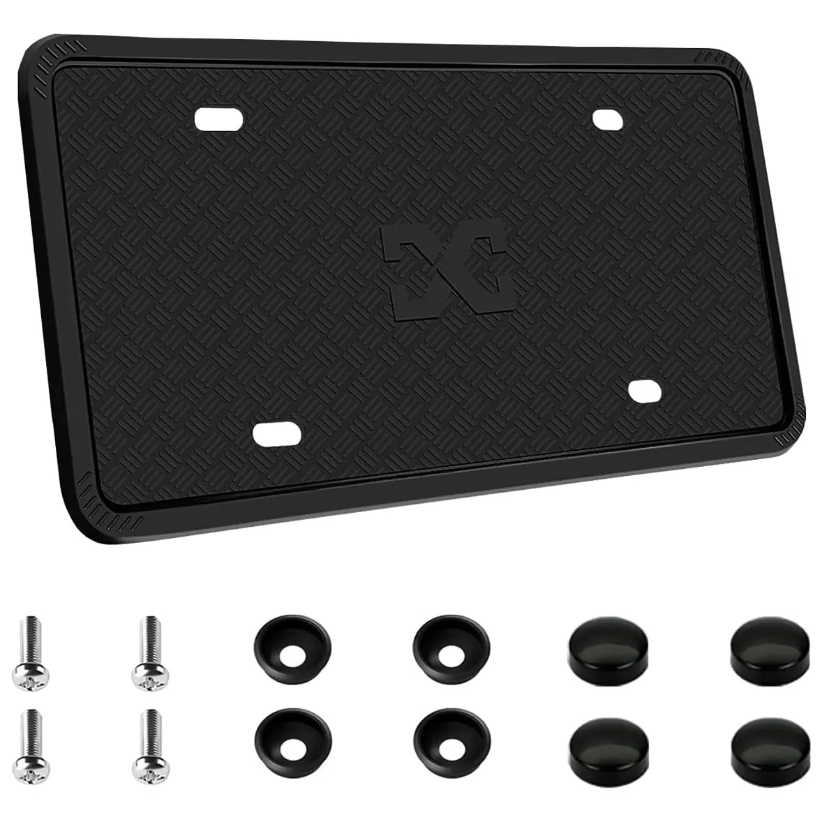 Silicone License Plate Frame Rust Proof, Rattle Proof, Weather Proof Universal License Plate Holder for Front and Rear, Street Legal, No Obstruction - Black
