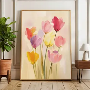 Tulip Poster - Pastel Style Botanical Wall Art -  Home Decor | Unframed S