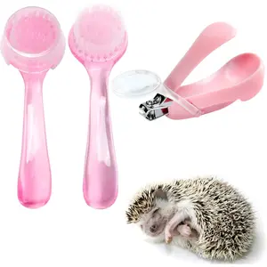 Hedgehog Toe Nail Clippers and Comb Set, 2 Pcs Hedgehog Soft Cleansing Brush and Toenail Clipper with Magnifier, Hedgehogs Massage Combs and Small Nail Clippers, Small Pet Grooming Supplies (Pink)