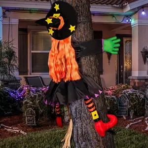Halloween Witch Climbing Tree Decoration, Outdoor Horror Prop, Artistic Sculpture for Various Rooms, Plastic & Fabric Material, No Power Needed