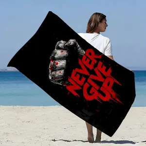 1pc Large Boxing-Themed Towel with Never Give Up Boxing Motif - Quick-Dry, Super Absorbent Bath & Swim Towel Suitable for Pool, Gym, Beach - Ideal Gift for Athletes, Boxers,