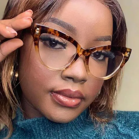 Women's Cat Eye Frame Eyeglasses, Trendy Casual Ombre Eyeglasses for Everyday Use, Fashion Accessories for Outdoor Activities, Leopard Pattern Eyeglasses