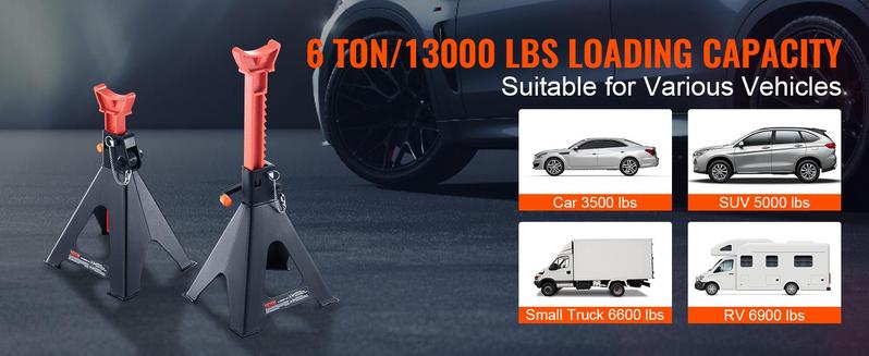 VEVOR Jack Stands, TikTokShopBlackFriday, 6 Ton (13,000 lbs) Capacity Car Jack Stands Double Locking, 14.2 -23 inch Adjustable Height, for lifting SUV, Pickup Truck, Car and UTV/ATV, Red, 1 Pair