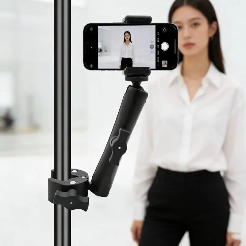 Camera Mounting Clamp with 360° Magic Arm and Dual Ball Head Adapter – Heavy-Duty Clamp for Camera Light Stands and Tripods