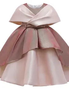 Girl's Solid Criss Cross Bow Decor Cap Sleeve Fit and Flare Princess Dress, Vintage Elegant Round Neck A-Line Dress for Birthday, Kids Summer Clothes