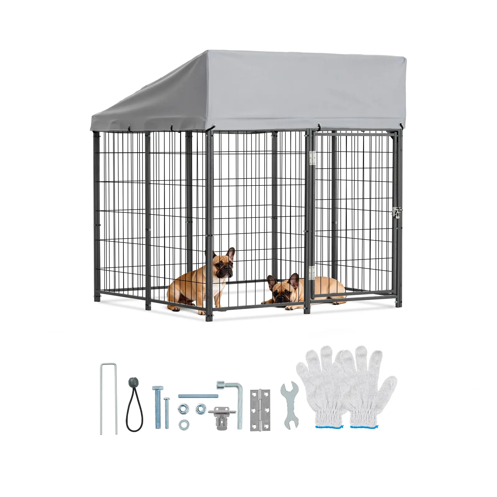 【summerfinds】VEVOR Outdoor Dog Kennel, 3.67 x 3.78 x 4.1 ft Large Dog Kennel with Secure Lock, Outside Dogs Enclosures with UV-Resistant & Waterproof Roof Cover, Heavy Duty Pet Crate Cage Run for Large Dogs