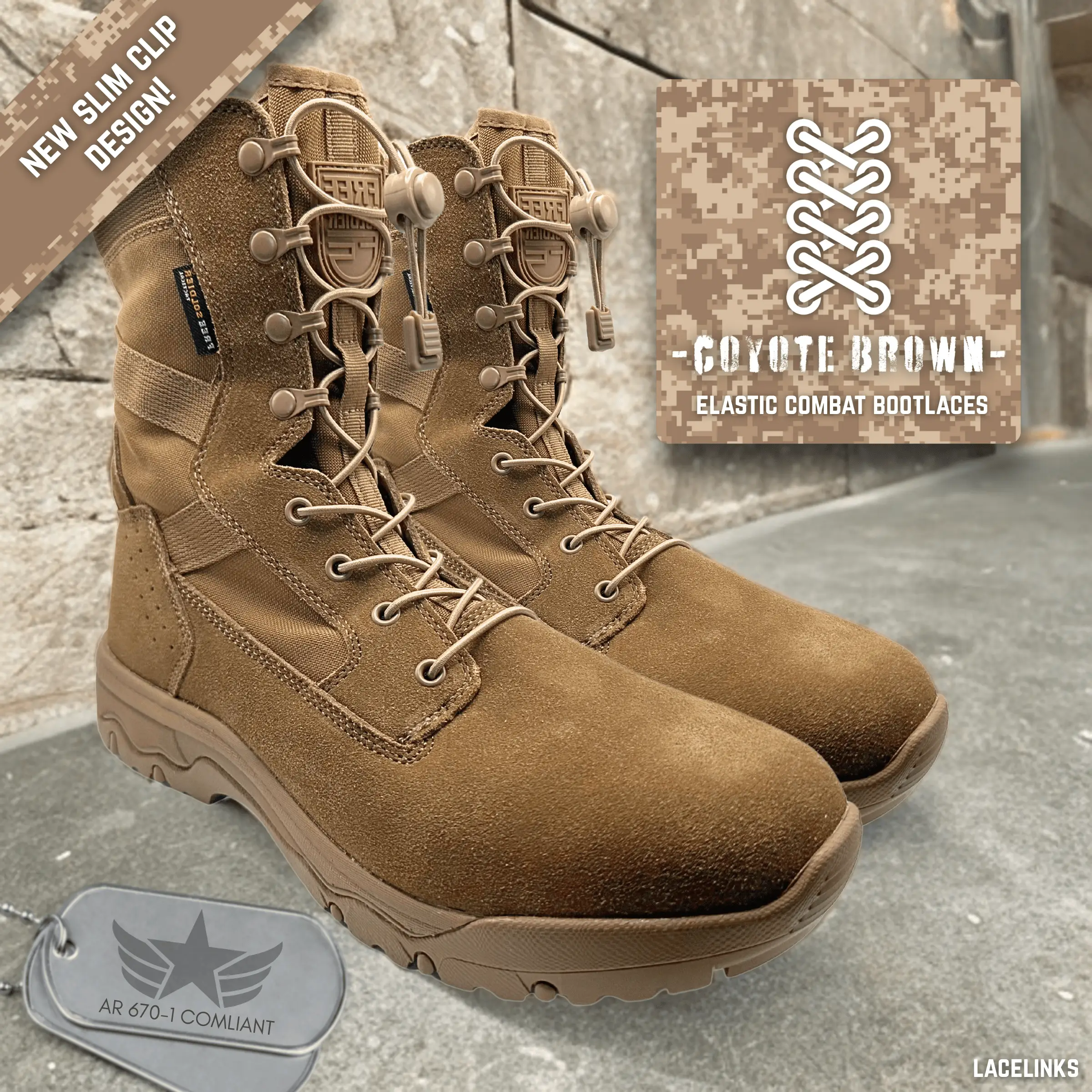 Lacelinks Elastic Combat Bootlaces - High Strength Polyester - Cut to Length 98in