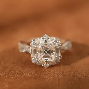 (BEGONIA)  2CT synthetic Moissanite Asscher cutting 925 Sterling Silver Ring