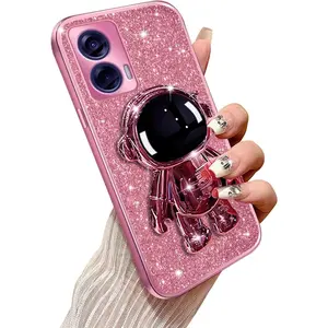 Shiny Astronaut Phone Case for Moto G Stylus 5G 2024 Case (NOT 2023) - for Women Girls with 6D Hidden Kickstand, Electroplated Bumper, Soft TPU Protective Cover(Rose Gold Pink)
