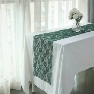 Lace Table Runner 12"x108" Hunter Emerald Green with Rose Flower Pattern - Vintage Table Decor