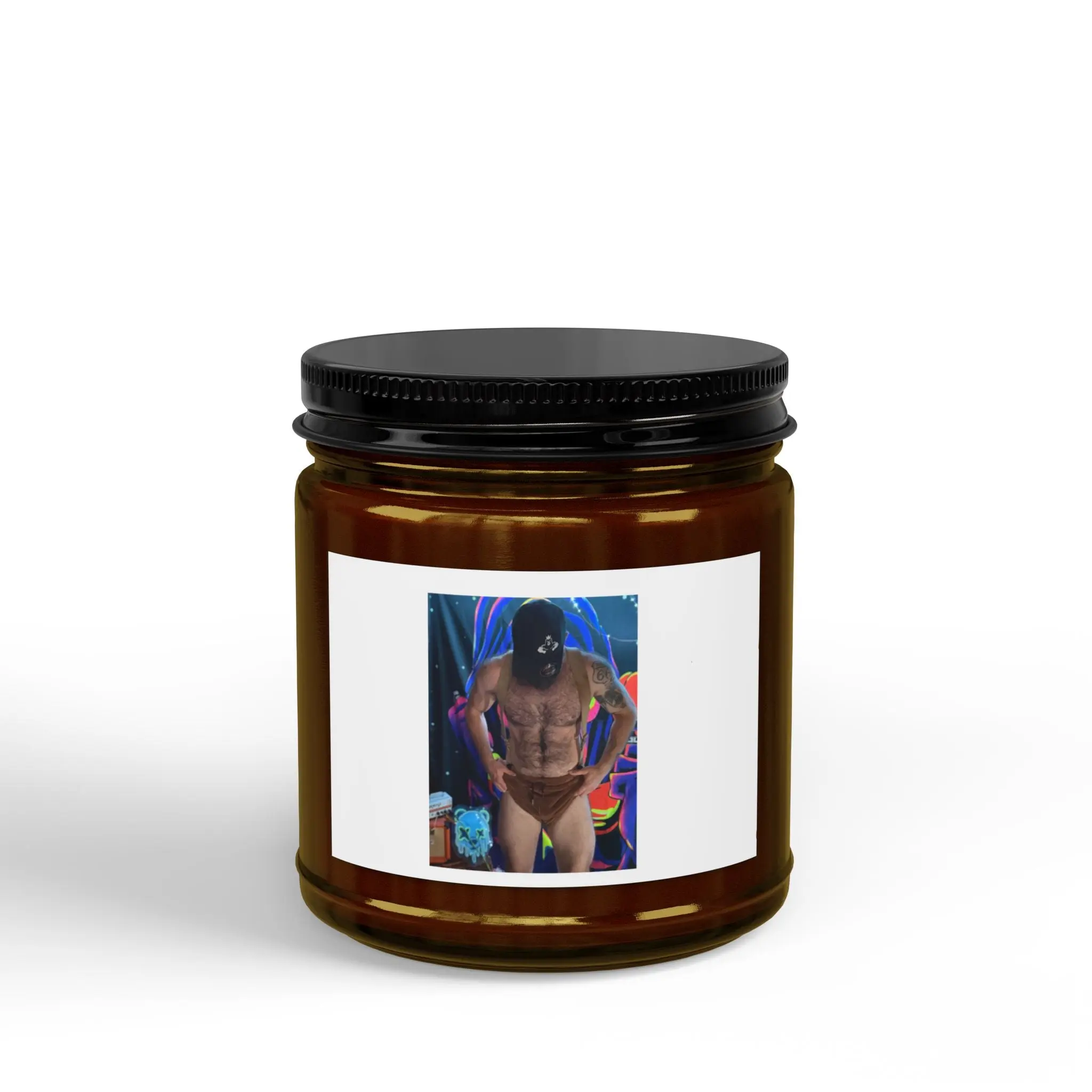 Soy Scented Candle — Amber Jar with Black Lid (4oz & 9oz) — Beach Vibe Photo Label