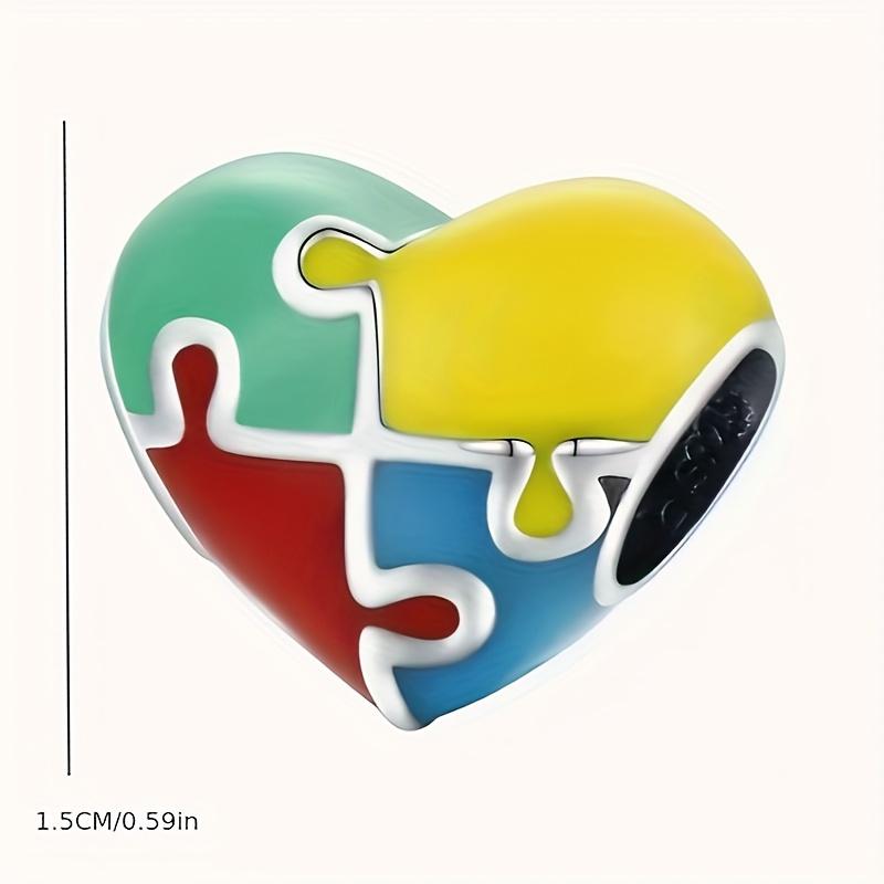 [Lovely Heart Pendant] 3pcs Lovely Color Heart Puzzle Design Alloy Bead Pendant | Suitable For DIY Handmade Jewelry, Bracelet Necklace Accessories Production Materials