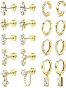 Hypoallergenic Flat Back Earrings for Women 316L Steel Flatback Stud Earrings Trendy Small Huggie Hoops Ear Cuffs Cartilage Earring Stacks Earring Sets for Multiple Piercing 20G Fashionable Hoop Earrings
