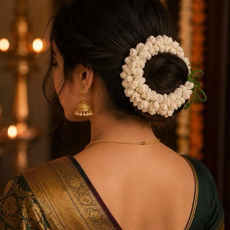 NirGlow Handmade Floral Gajra Bun Wraps for Traditional Indian Occasions, Bridal Hair Accessories