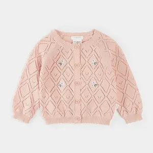 Rose Floral Pointelle Knit Cardigan