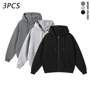 3-pack men’s solid color zip-up hoodies with adjustable drawstrings—an autumn essential that suits street style and everyday casual wear