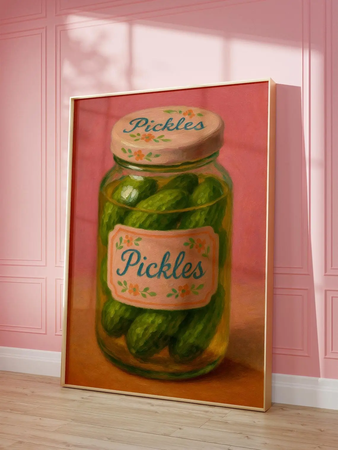 Pink Pickle Wall Art – Fun Food Print for Kitchen or Bar Cart | Preppy Aesthetic, Girly Poster, Trendy Home Decor