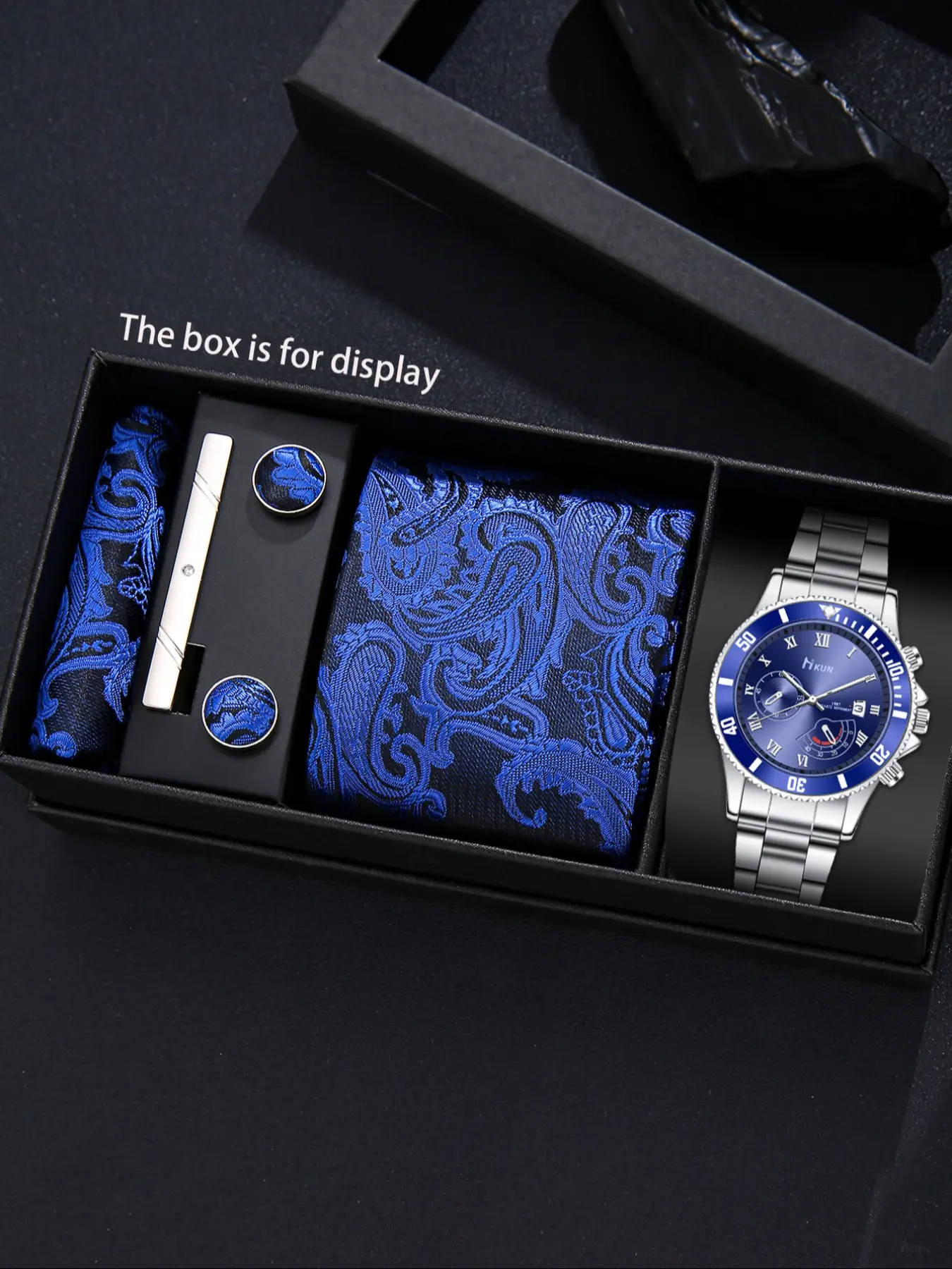 Men's Quartz Watch Set with Tie, Handkerchief, Cufflinks, Clip, Perfect Gift for Business, Birthday, Thanksgiving, Father's Day, Accessory Set