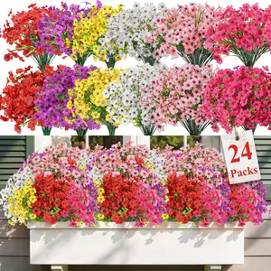SHareconn 12/24/30-Set Colorful Realistic Faux Daisy & Eucalyptus Plants, UV-Resistant Artificial Flowers for Outdoor Porch, Garden Decor