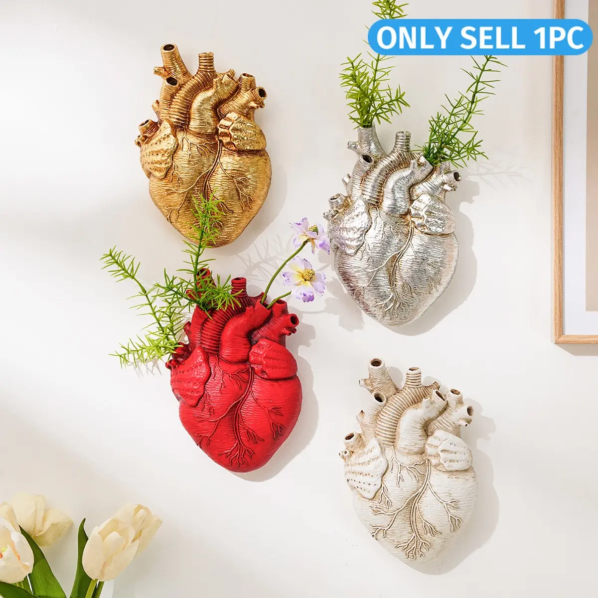 Creative Resin Flat Heart Hydroponic Hanging Vase, Modern Wall Decor, Home Decor Pots, Decorative Pot, Multi-Color Options, Suitable for Home Garden Patio Porch, Flower Pots